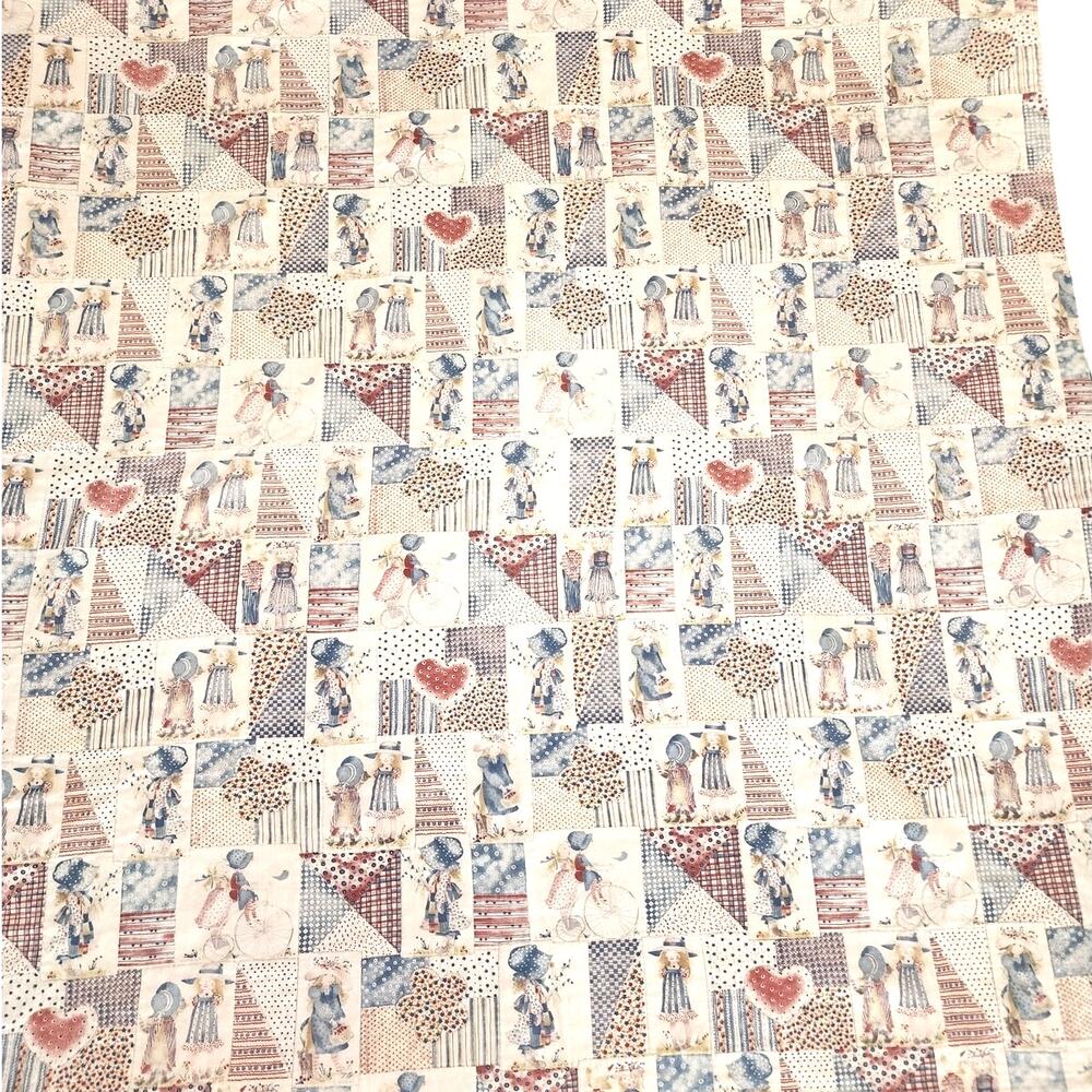 Vintage 1980's Handmade Holly Hobbie 42x43.5 Lightweight Baby Blanket/ Quilt